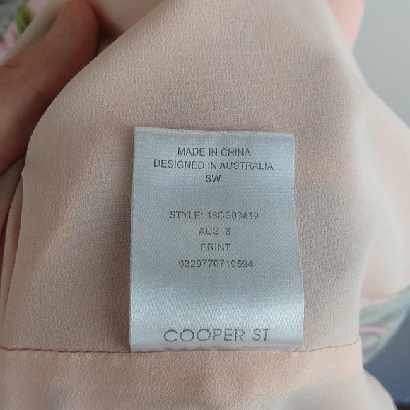 Cooper St Pink Floral Swiss Dot Frill Sleeve Neck Tie Midi Dress sz 4 - Picture 9 of 9